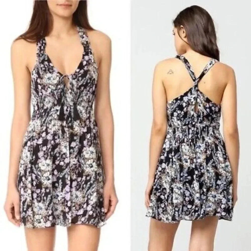 Free People Washed Ashore Mini Dress in Black Combo